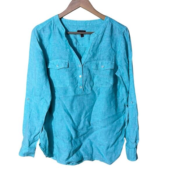 Talbots Long Sleeve Linen Button Front Top Size Medium - Picture 1 of 7